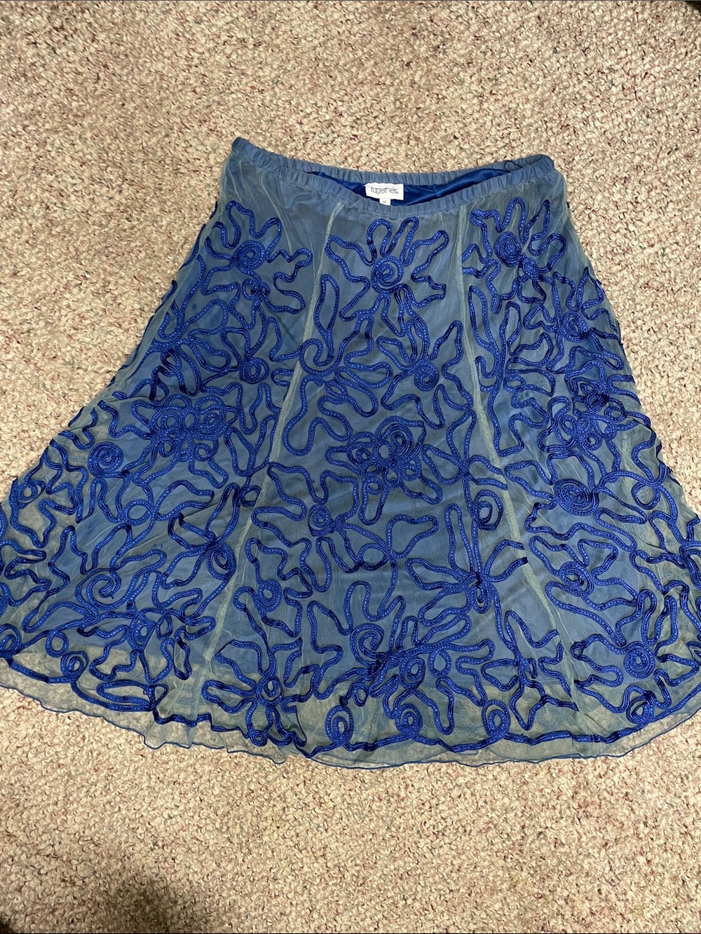 Vintage Blue ribbon Embroidered A-Line Skirt